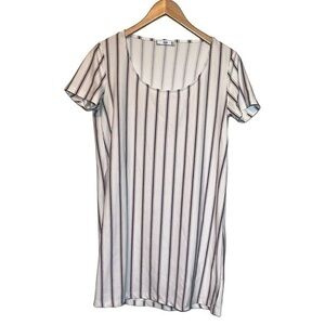 MNG Basics short sleeve tunic shirt, white with red/blue stripes, womens size 6